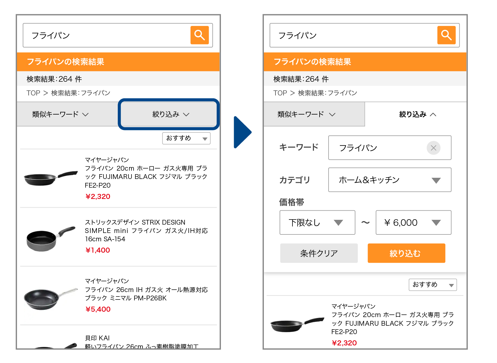 上部から下方向に展開するドロップダウン型