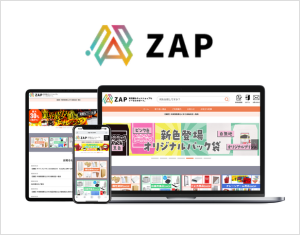 ZAP logo above a laptop, tablet, and smartphone showing the ZAP website across devices (responsive design).